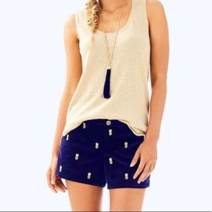 🍓LILY PULITZER NAVY BLUE VELVET PINEAPPLE SHORTS!